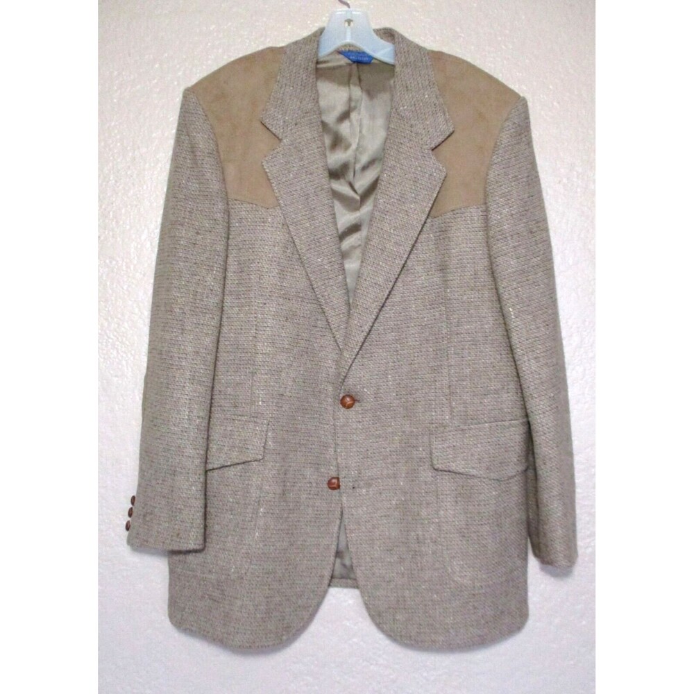 Vintage Pendleton Western Blazer Tan Wool Tweed Ultrasuede Sport Coat Jacket 42L